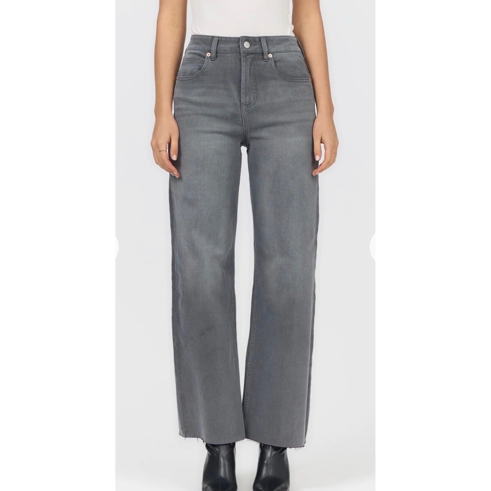 Dear John Audrey High Rise Wide Leg Jeans Empire Gray Raw Hem 27